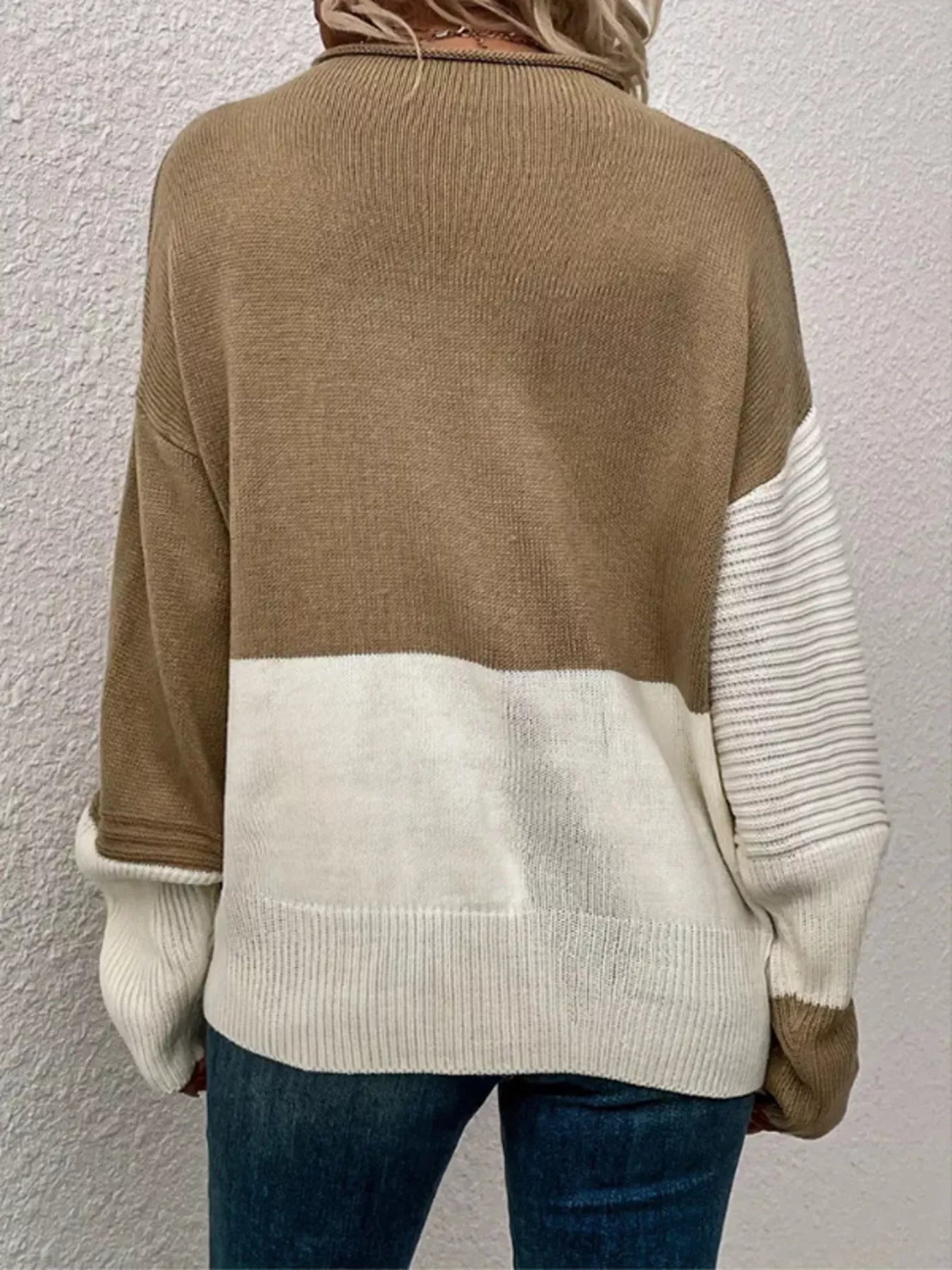 Color Block Ribbed Knit Sweater