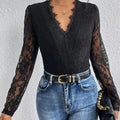 Lace V-Neck Long Sleeve Bodysuit