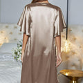 Satin Flutter Sleeve Side Slit V-Neck Night Dress