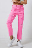Star Raw Hem Distressed Jeans Pink