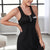 Contrast Lace Trim Decorative Button Sleeveless Night Dress Black