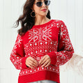 Snowflake Pattern Round Neck Sweater