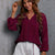 Crochet Tassel Tie Neck Long Sleeve Blouse Wine