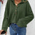 Half Button Collared Neck Long Sleeve Top Army Green