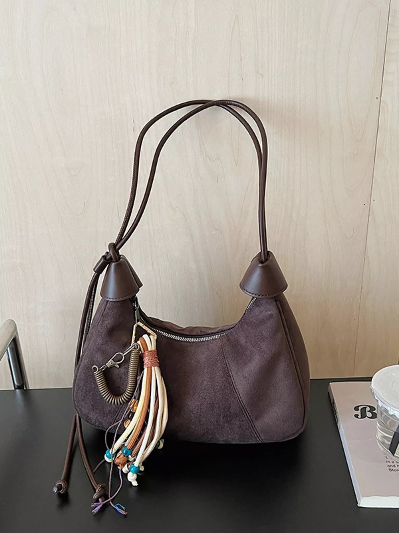 Vintage Suede Tassel Shoulder Bag Chocolate One Size