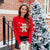 Sequin Reindeer Graphic Round Neck Sweater Deep Red