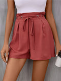 Tied Solid Color Shorts Deep Red