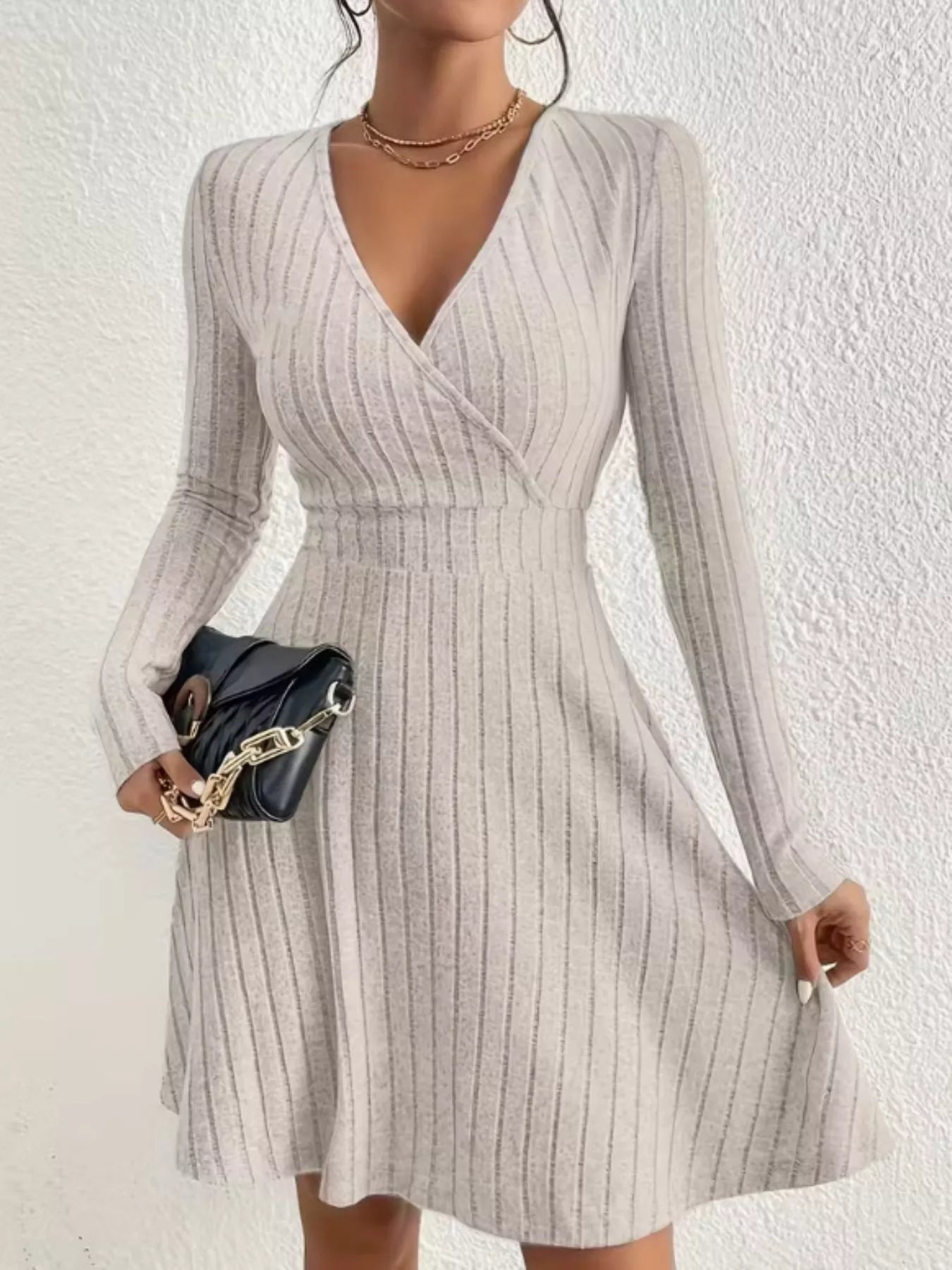 Ribbed Knit Wrap Mini Dress Dust Storm
