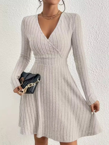 Ribbed Knit Wrap Mini Dress Dust Storm