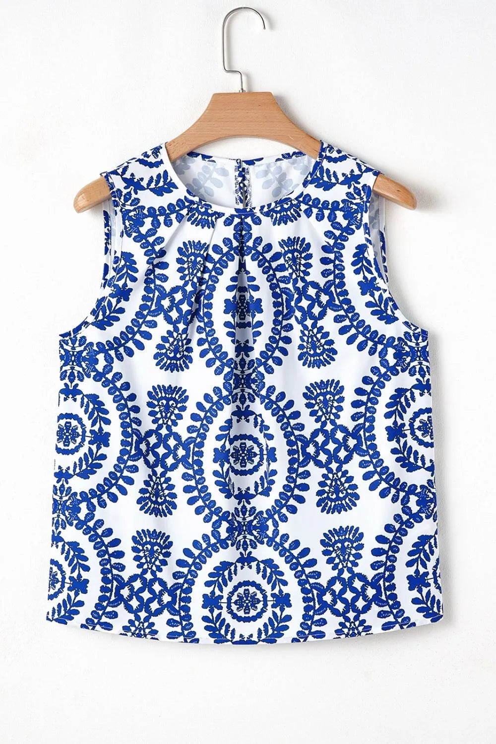 Printed Crew Neck Sleeveless Top