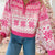Christmas Snowflake Quarter Zip Collard Sweater Strawberry