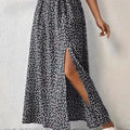 Slit Printed Skirt Black