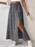 Slit Printed Skirt Black