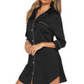 Button Up Collared Neck Night Dress with Pocket