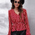 Plaid V-Neck Balloon Sleeve Peplum Blouse Deep Red