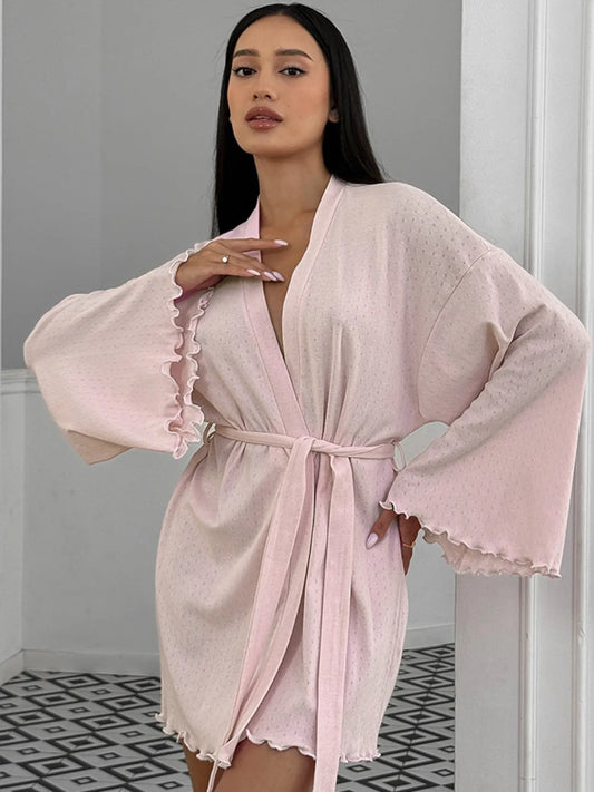 Tie Waist Kimono Sleeve Lounge Nightgown Dusty Pink