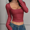 Ribbed Long Sleeve Crop T-Shirt