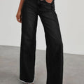 Raw Hem Wide Leg Jeans with Pockets Black