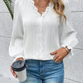 V-Neck Lace Detail Flounce Sleeve Blouse White