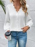 V-Neck Lace Detail Flounce Sleeve Blouse White