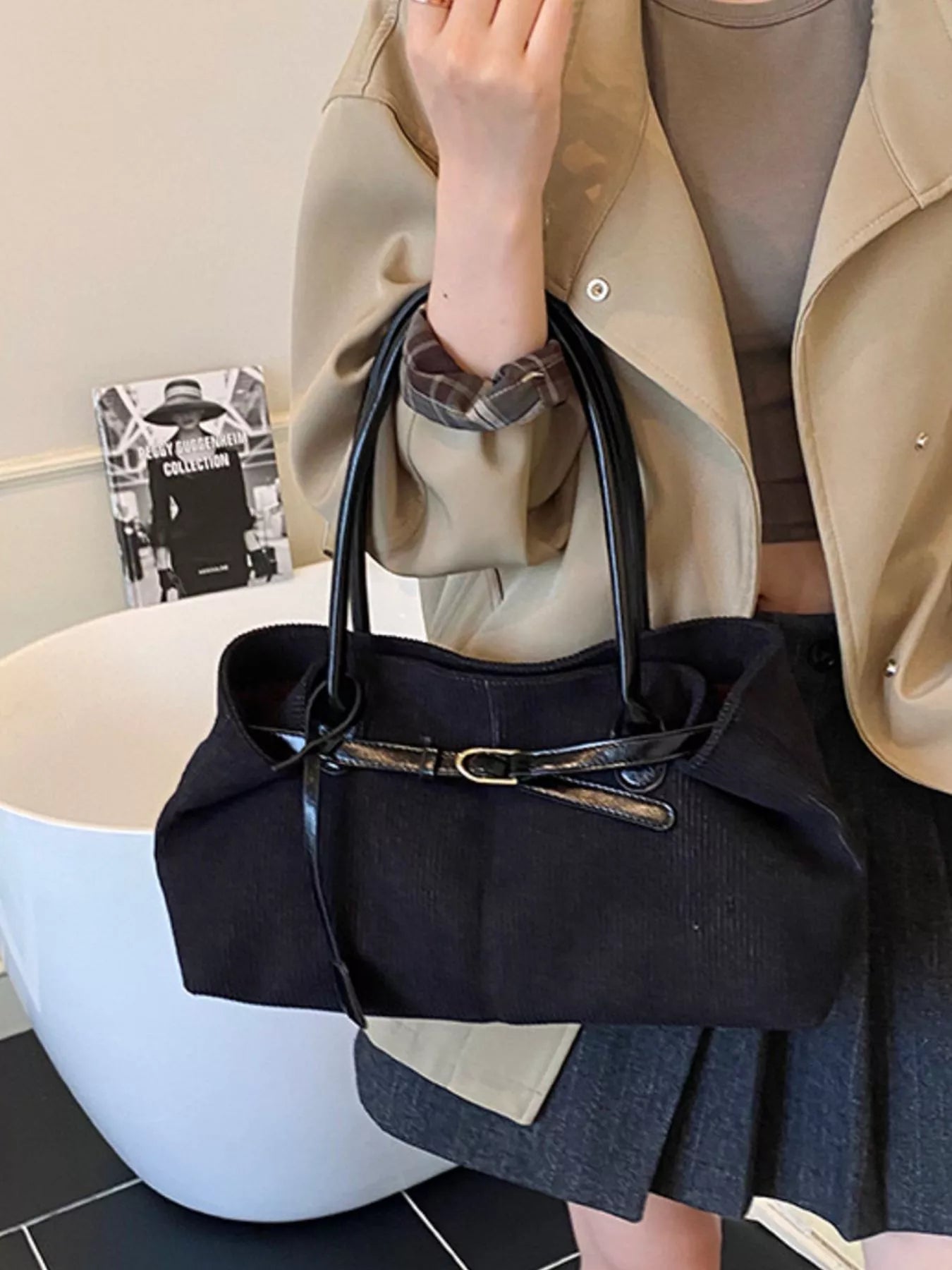 Buckle Decor Shoulder Bag Black One Size