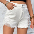 Distressed Raw Hem High Rise Denim Shorts