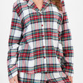 Plaid Collared Neck Button Up Top and Pants Lounge Set