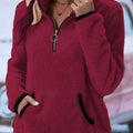 Full Size Cozy Fleece Quarter Zip Long Sleeve Sweatshirt Plus Size Wine Red