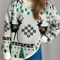 Christmas Element Round Neck Long Sleeve Sweater White One Size