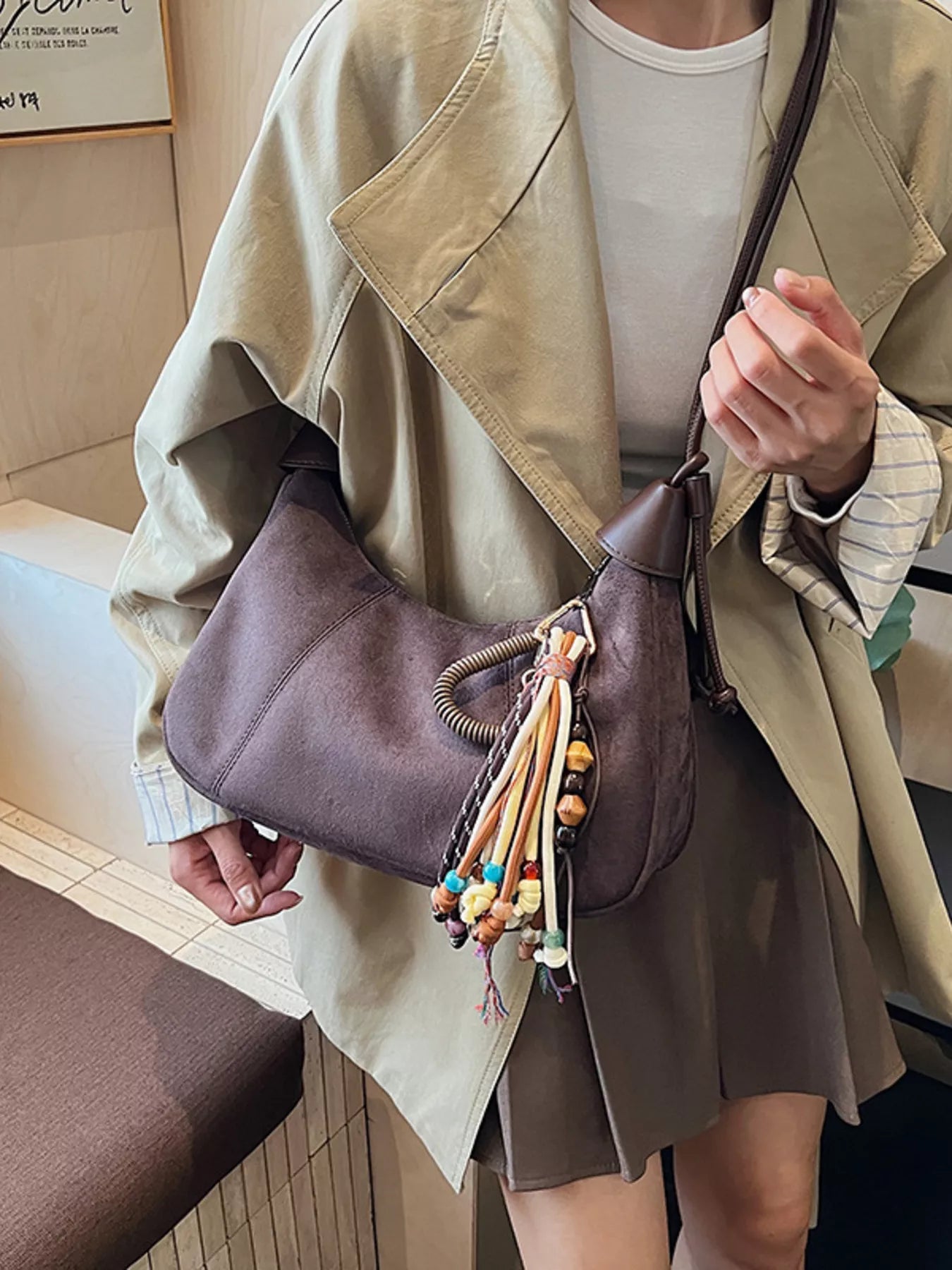 Vintage Suede Tassel Shoulder Bag