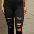 Wide Waistband Distressed Slim Fit Leggings