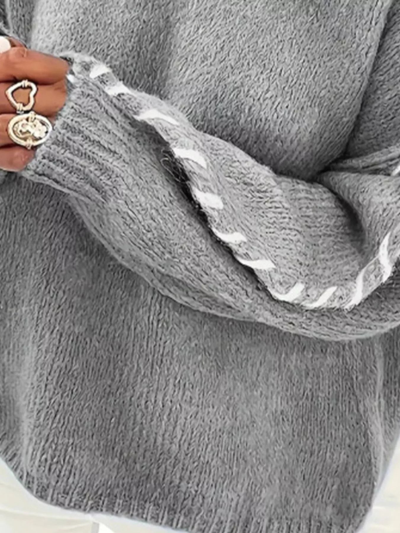 Contrast Stitching Dropped Shoulder Sweater