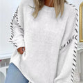 Contrast Stitching Dropped Shoulder Sweater White