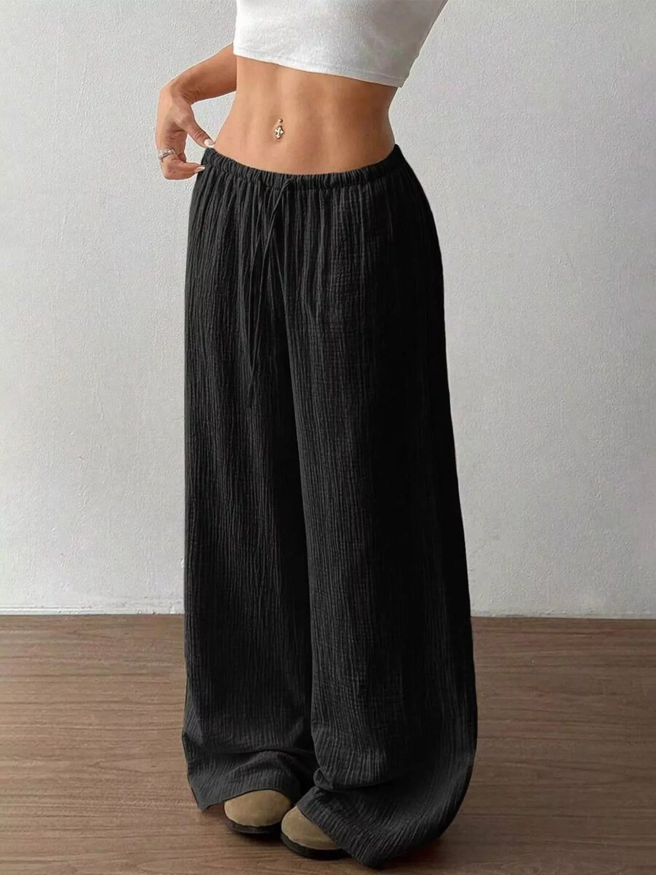 Full Size Drawstring Wide Leg Pants Plus Size