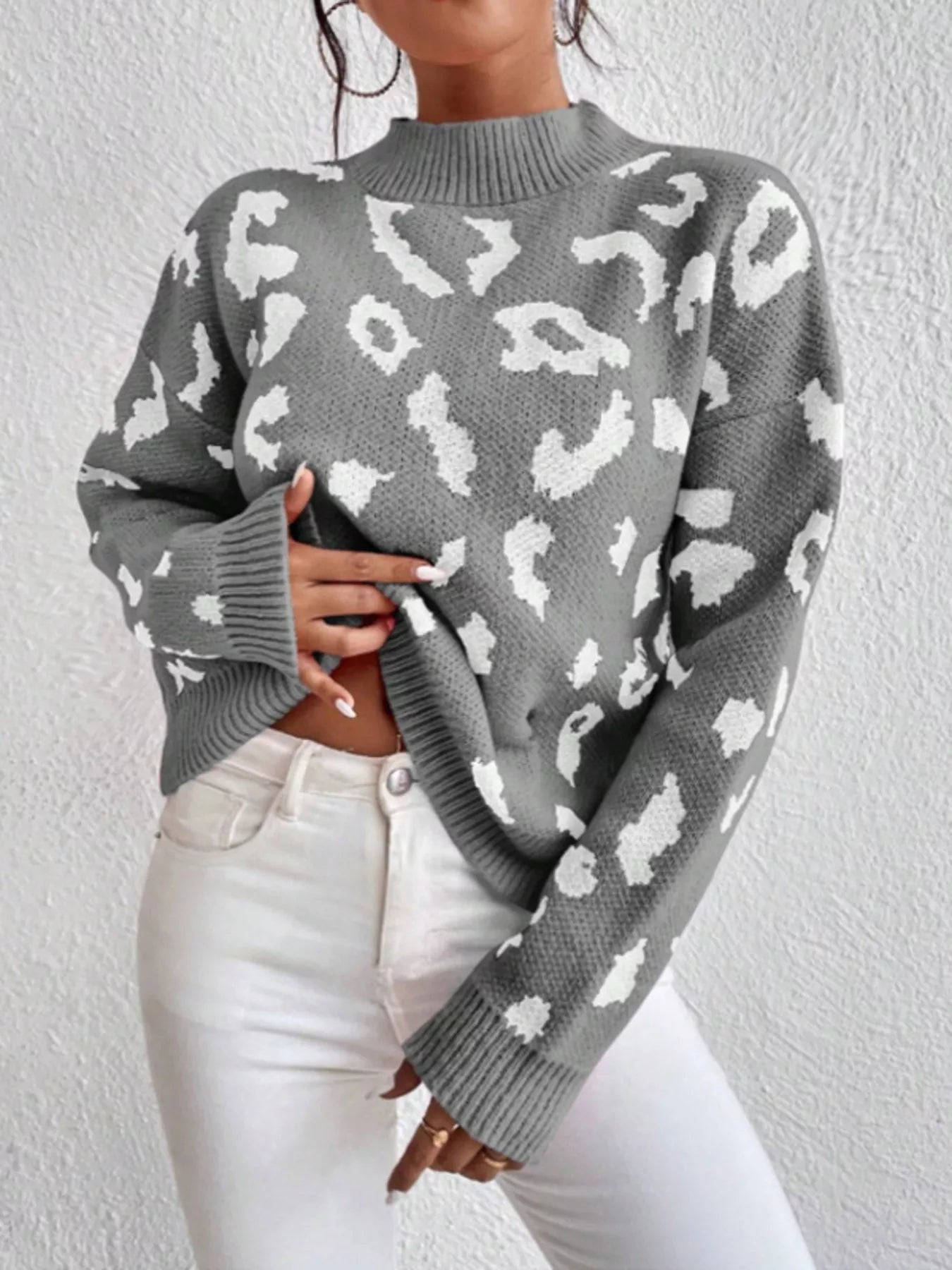 Leopard Mock Neck Sweater