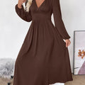 V-Neck Long Sleeve A-Line Midi Dress