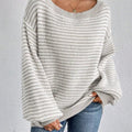 Striped Boat Neck Long Sleeve Sweater Grey