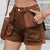 High Waist Utility Pocket Denim Shorts Caramel