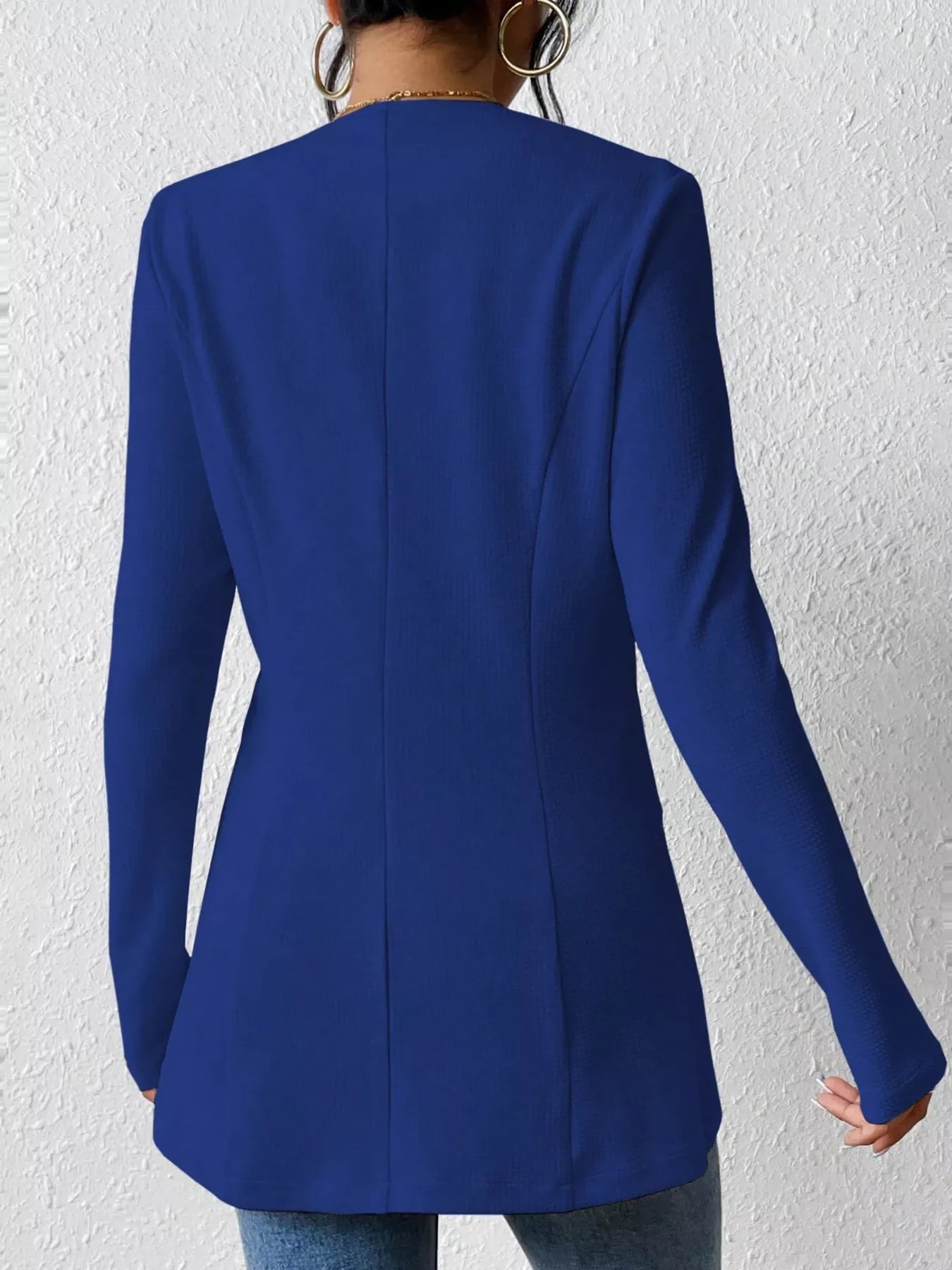 Single-Button Long Sleeve Blazer Blue
