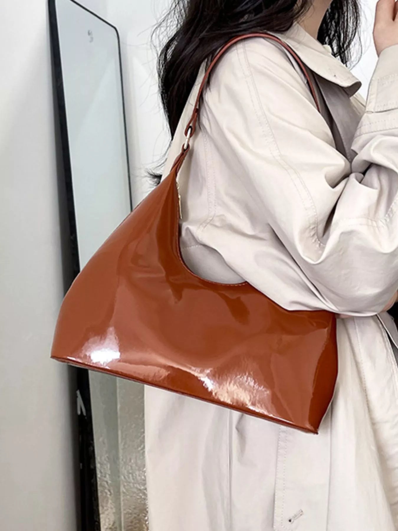 Solid Color Leather Shoulder Bag