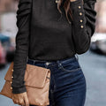Round Neck Puff Sleeve Sleeve Blouse Black