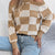 Cold Shoulder Checkered Long Sleeve Sweater Khaki