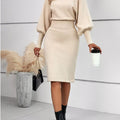 Lantern Sleeve Bodycon Sweater Dress Apricot