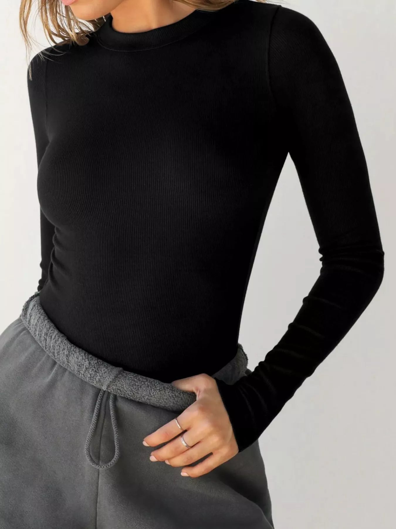 Long Sleeve Crop T-Shirt with Ribbed Texture