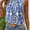 Printed Crew Neck Sleeveless Top