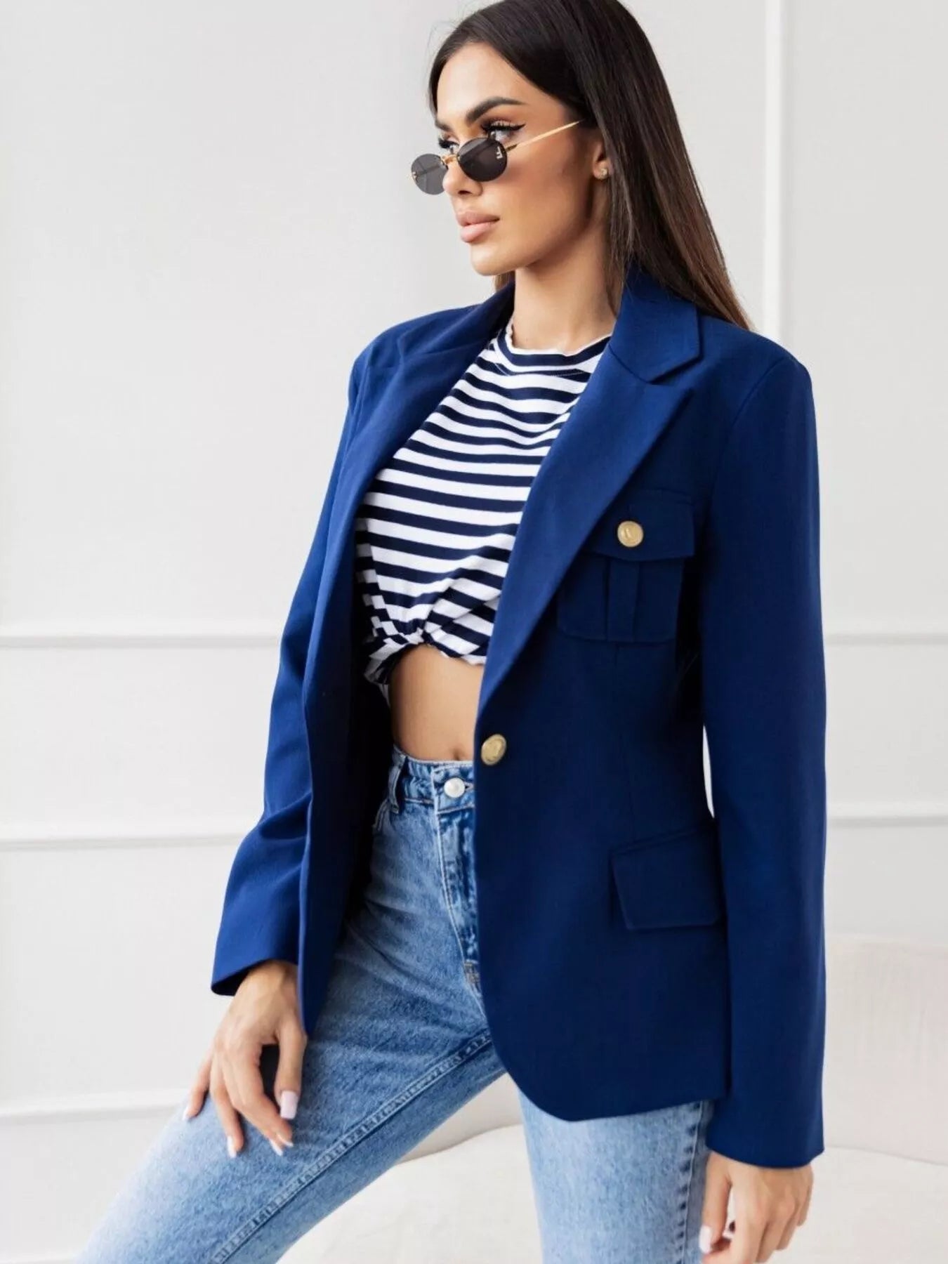 Lapel Collar One Button Blazer