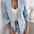 Lapel Collar One Button Blazer Sky Blue
