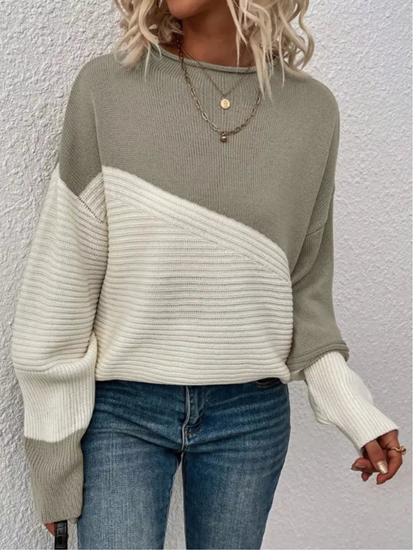 Color Block Ribbed Knit Sweater