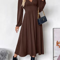 V-Neck Long Sleeve A-Line Midi Dress