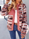 Aztec Print Fleece Snap Down Jacket